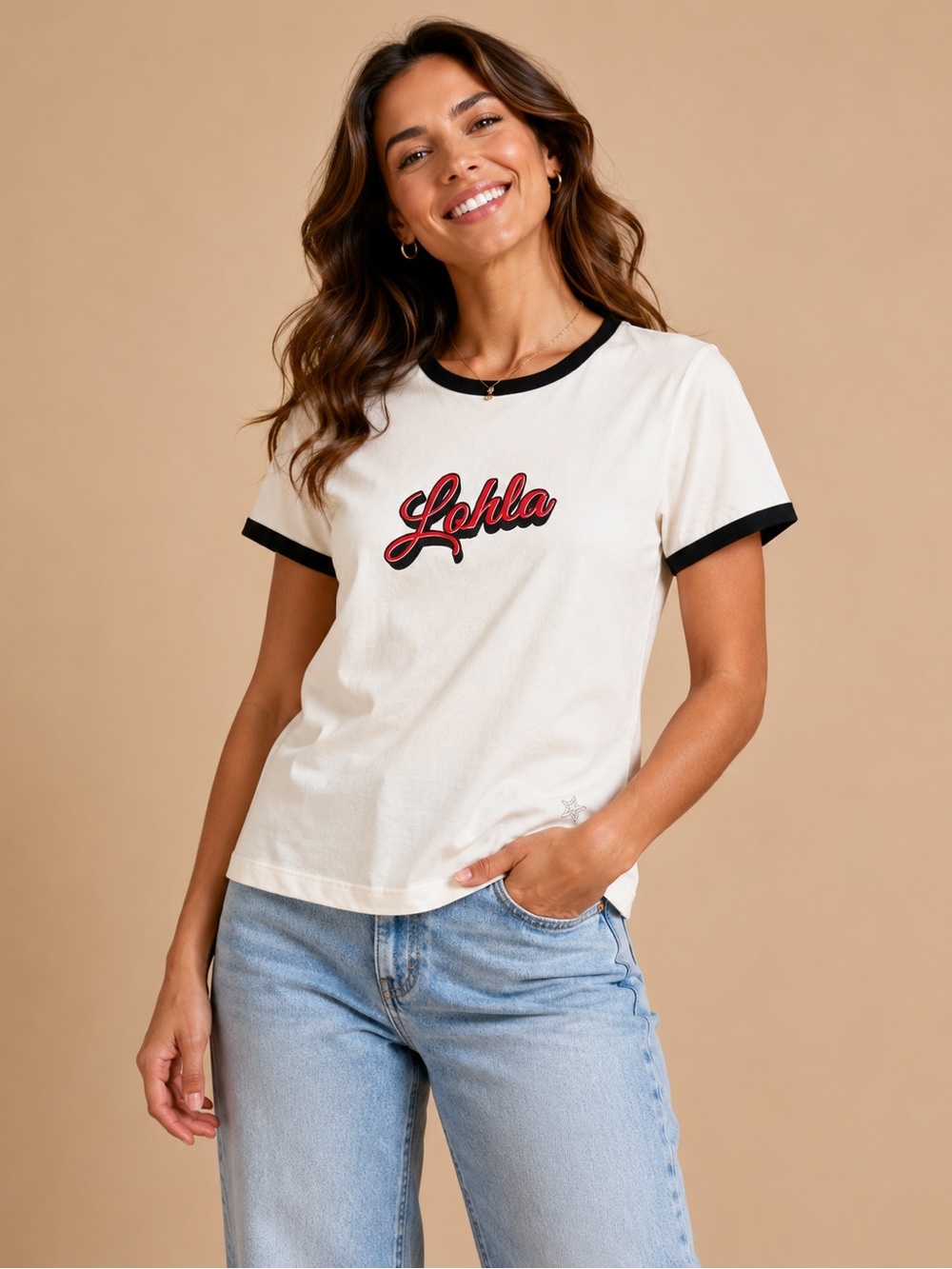 Lohla Sport White Logo Ringer Tee Medium Golf Tennis Country Club Style